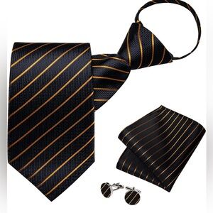 Black and Gold Striped Tie Set